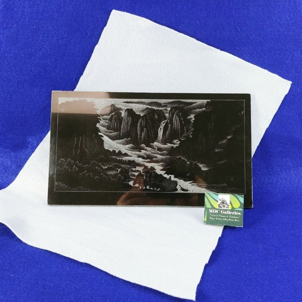 Decorative Art Tile Laser Engraved Outdoor Waterfall Scene 12" x 7"